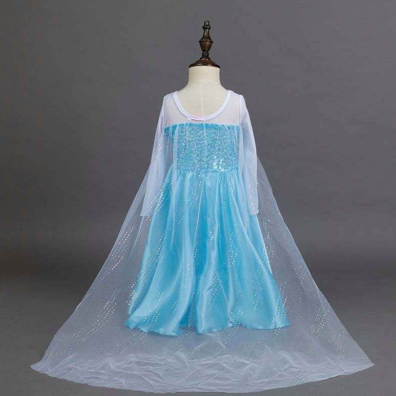 Hóparti queen Halloween jelmez Kék Hosszú ujjú Hó Királynő flitter Elsa ruha lányoknak tartozékokkal HCGD-006