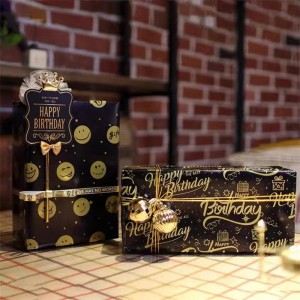 Csomagolópapírnyomtatott szöveti papír a Borthday egyedi logóhoznyomtatott 60G/70g/80g/90g/100g csomagolópapír ajándékcsomag Multolor ajándékpapír fekete csomagolópapír