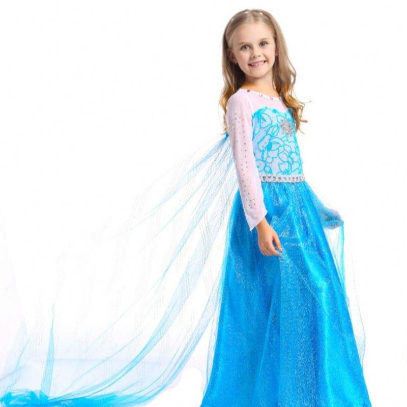 Baige Hot Selling Gyermek 's Wear Baba lányok hosszú ujjú Maxi ruha Elsa ruha köpeny