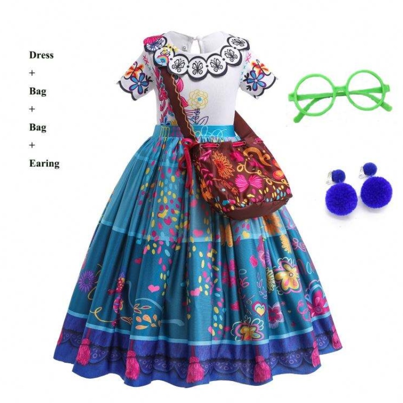 Új érkezési gyerekek gyönyörű karneváli Halloween hercegnő ruha Encanto mirabel Isabella ruha