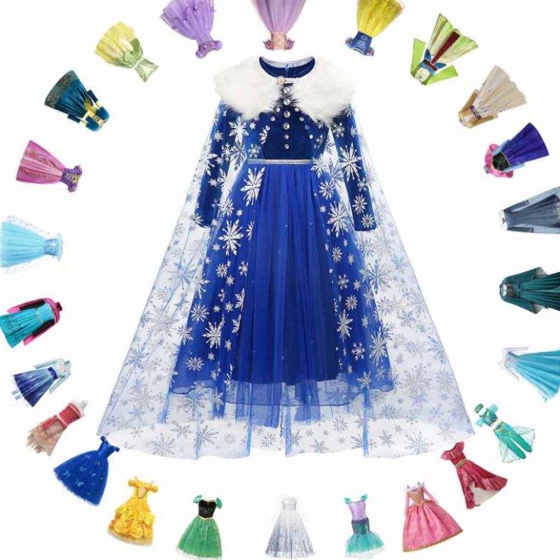Hercegnő Elsa téli ruha lányok hosszú ujjú fagyasztott2 Halloween jelmez gyerekek Rapunzel Tiana Mulan cosplay