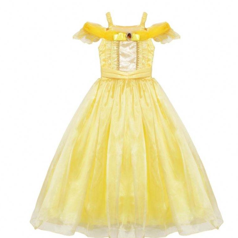 Lányok belle hercegnő ruha gyerekek belle cosplay jelmezek kislány öltözködjön a sárga sárga divatos ruha kisgyermek Halloween partihoz