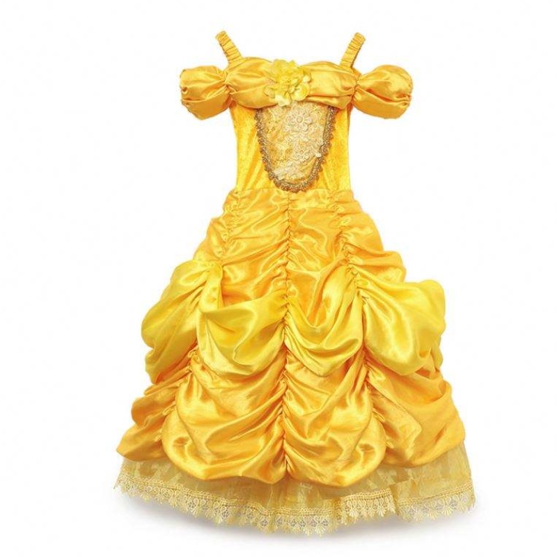 Lányok belle hercegnő ruha gyerekek belle cosplay jelmezek kislány öltözködjön a sárga sárga divatos ruha kisgyermek Halloween partihoz