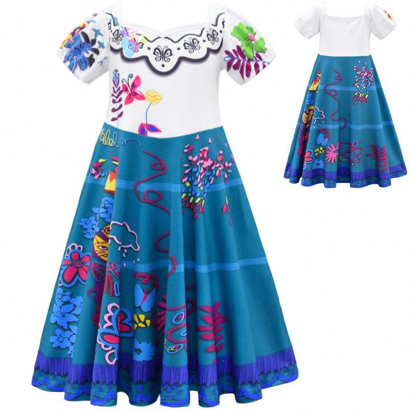 Encanto cosplay jelmez lány ruha karneváli Halloween hercegnő parti ruhák virág fodrok hosszú ruha lány mirabel ruha