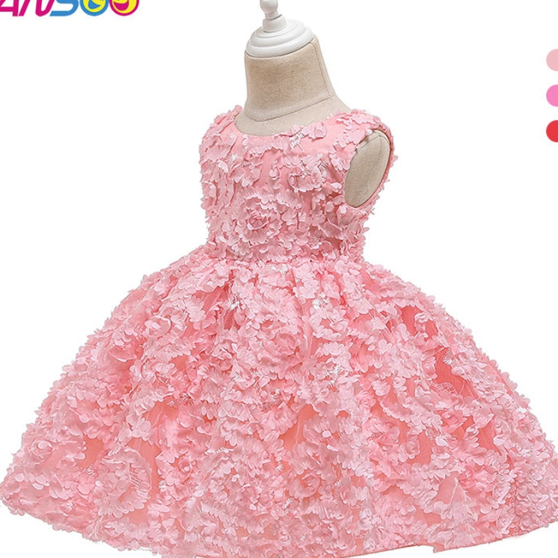 Ansoo 3 színek gyár testreszabása Rózsa első születésnapi ruha gyerek kislány virág hercegnő menyasszonyi rózsaszín ruhák gyerekeknek