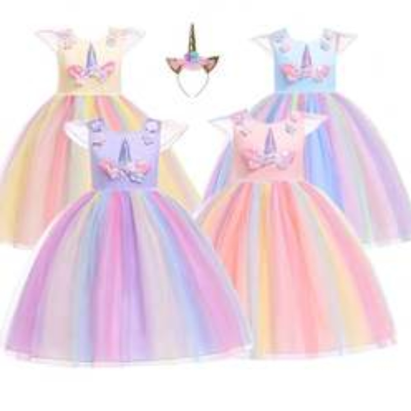 Baige Amazon Sellsbaby lányok egyszarvú hercegnő ruha virág lányok szivárványos ruha születésnapi jelmez gyerekeknyári tüll