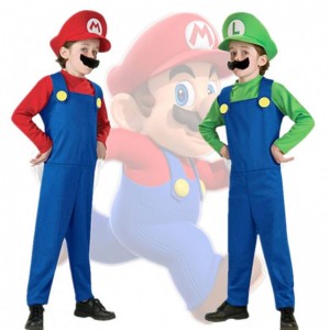 4-12y gyermek gyermek szuper mari bros cosplay jumpsuit öltöny fiú lány lány halloween anime fantasy romper luigi testvérek ruha kalap jelmez