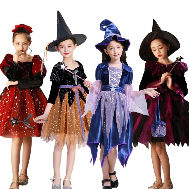 Új boszorkány jelmezek cosplay lányok halloween jelmez gyerekeknek karácsonyi gyerekek hercegnő ruha téli ruházat kalap