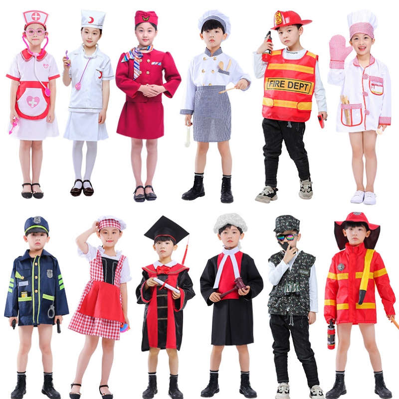 Halloween gyermekek orvos cosplay jelmez óvoda szerepjáték tűzoltó ápoló főzési rendõrségi jelmez ápolók pilóták jelmezek