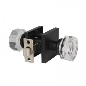 S2603 átlátszó üveg kristály ajtógombok belső,nyolcszög alakú adatvédelmi ajtógombok hálószobához/bathroom, matt fekete