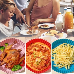 Airsütő szilikon serpenyő, 8,5 hüvelykes lég sütő kosár, élelmiszer -minőségű légsebes kiegészítők, újrafelhasználható légsebelések, csere pergamen bélések, tisztító levegő sütőnélkül