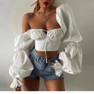 Anők léggömb ujjanégyszögletesnyak alacsony vágási póló