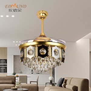 K013 csillár mennyezeti ventilátor, távoli 42 hüvelykes 3 színű, hangszóró kristályventilátor csillárral