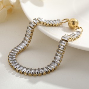 Európa és az Egyesült Államok trendje titán acélnégyzet alakú cirkon ins szél kézi díszek rozsdamentes acél karom kő egy sor gyémántnői mágneses csat karkötő