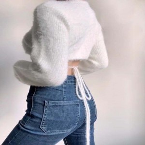 Szexi mély V-nyak magas derék rövid kötött kardigán pulóver