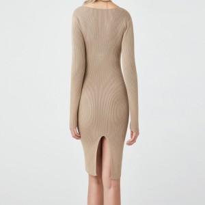 A legjobb minőségű forró marketingnégyzet alakú gallér kötött pulóverek szexi bordás bodycon ruha