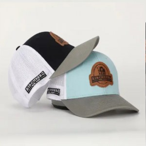 OEM egyedi, kiváló minőségű bőrrögzítő logó háló bepattanó gorras sapkák, applique pamut 112 ívelt teherautó kalapok