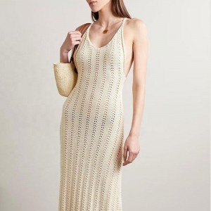 Kötöttáru -gyártók egyedi kereknyaki heveder üreges háttérnövény szexinők kötött ruha