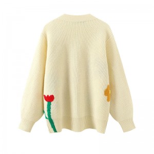 Tervezőnők pulóverei egyedi túlméretezés V-nyakú kötött hímzés Hölgyek Jacquard Loose Cardigan pulóvernőnők számára