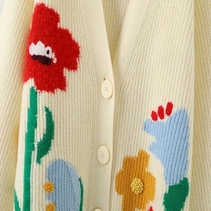 Tervezőnők pulóverei egyedi túlméretezés V-nyakú kötött hímzés Hölgyek Jacquard Loose Cardigan pulóvernőnők számára