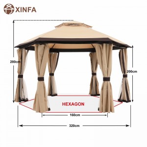 10 \\\\ \'X10\' Gazebos a teraszok számára kültéri hatszögletű pavilon hálóval és adatvédelmi függönyökkel