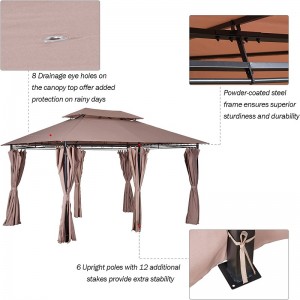10 \\\\ \'x 13 \\\\\' kültéri puha felső pergola pavilon függönyökkel, 2-szintű acélkeret pavilon a teraszhoz, khaki