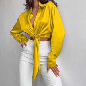 Alkalmi selyem szatén textúra hosszú ujjú felső