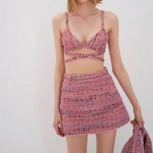 Retro temperamentum kis illatú öltöny tweed vékony szoknya öltöny