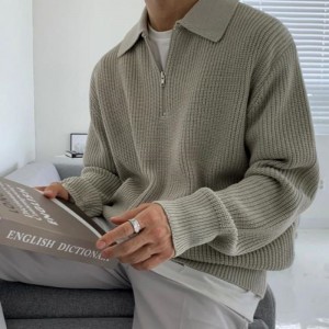 Pollover jumper férfiak őszi és téli megvastagodott fél teknős zip pulóver