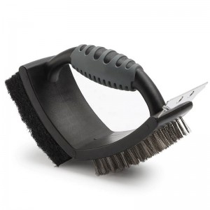 BBQ kefe rozsdamentes acél 3-in-1 grilltisztító kefe kettős BBQ kefe kaparóval a BBQ-hoz