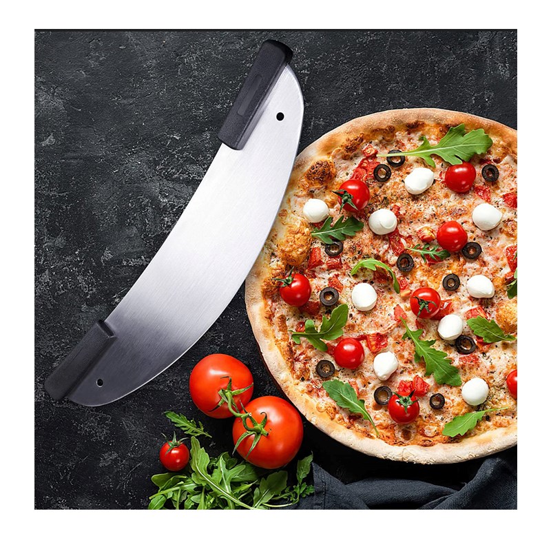 20 hüvelykes rozsdamentes acél vágó pizza, pizza vágó pizza rocker üzleti konyhai műanyag fogantyú rocker