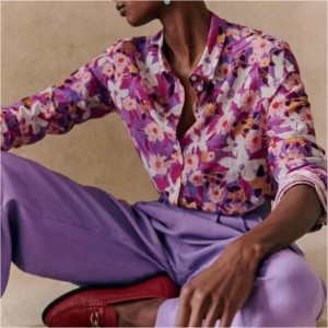 Új francia, elegáns, modernnyomtatott mintázat folyó selyem és pamut keverék hosszú ujjú vékony ing