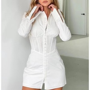 Európai és amerikai stílusú divat derék hosszú ujjú ruha póló fehér ing ruha