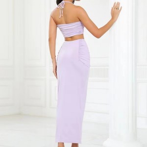 Európai és amerikai stílusú szexi hátnélküli függőnyakú mellénynyitott fél szoknya szett