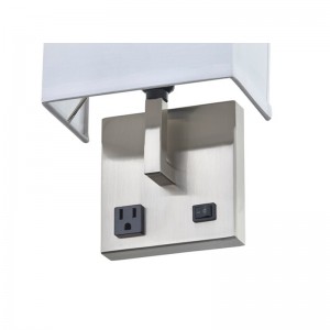 Hospitality Hotel Hand Hand Wall gyertya szálcsiszoltnikkel kivitelben és fél téglalap alakú szövet árnyékban a szálloda tipikus vendégszobában