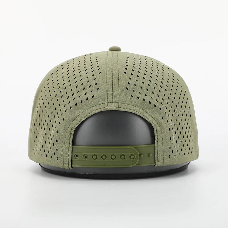 OEM egyedi, kiváló minőségű hímzés logo luxus 7 Panel Back Cap felnőtt lapos számla hátsó kalap lézerrel vágott lyukakkal