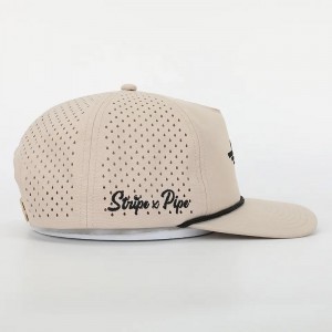 Nagykereskedelmi egyedi hímzés logó 5 panel apa kalap kiváló minőségű poliészter golf Gorras, lézerrel vágott lyukú sportkötél fekete baseball sapka