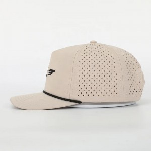 Nagykereskedelmi egyedi hímzés logó 5 panel apa kalap kiváló minőségű poliészter golf Gorras, lézerrel vágott lyukú sportkötél fekete baseball sapka
