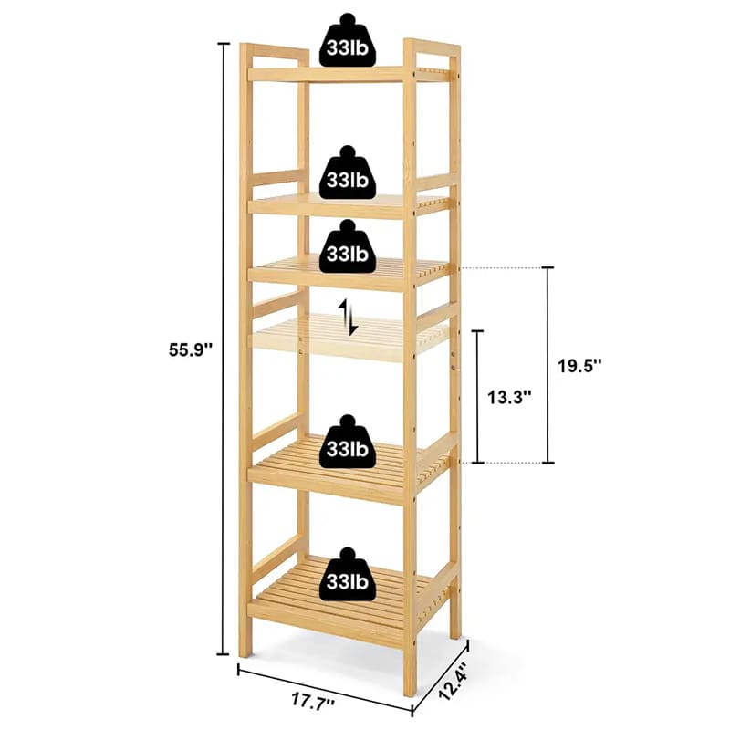 BSCI Custom 6 Tiers állítható magas könyvespolc könyvpolc -állvány szervező polcos egység szabad álló tároló bambusz könyvespolc