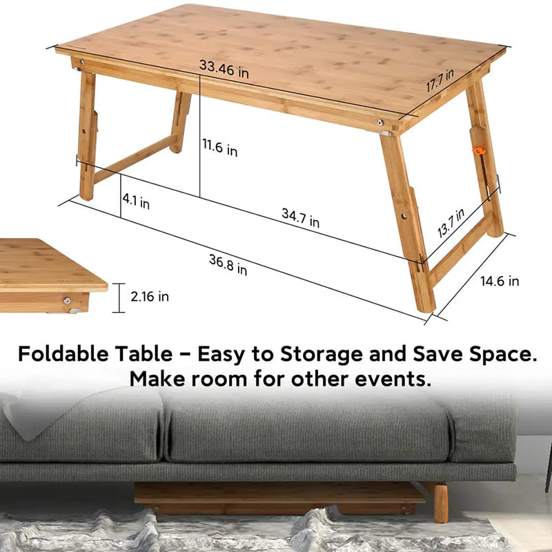 Bambusz vég asztalnagy méretű padlóasztal asztal tálca reggelire tálaló tálca összecsukható lábakkal állítható alacsony dohányzóasztal