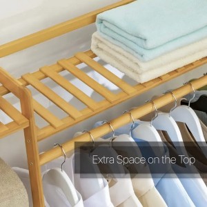 Trapézi független ruházati állvány bambusz ruhásszekrényszervező