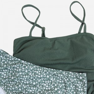 Bordás ruched húzózsinór teteje&ditsy virágos magas derék tankini szett