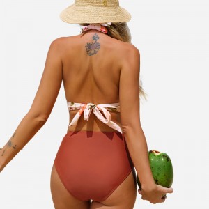 Tavaszi lélegzetelállító kötőfékes magas tri&magas derék bikini szett