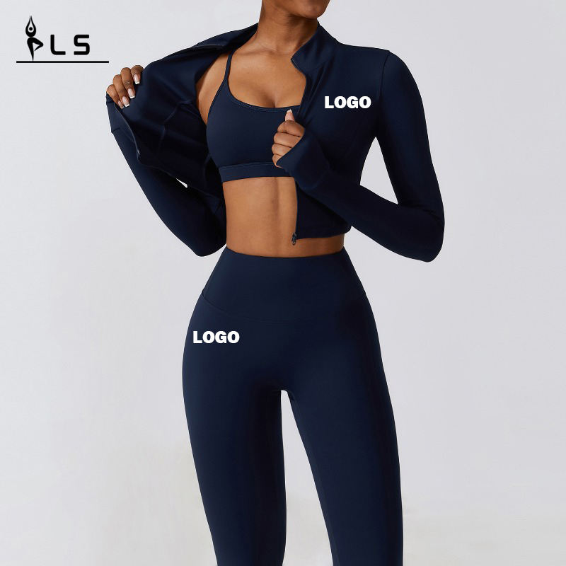 Sc9281 3 darab dzseki sport melltartónadrág jóga ruha fekete fitnesznadrág tornaterem viselésnőket viselő edzőterem ruházat zip top aktív viselet