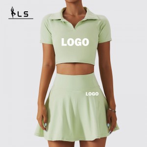 SC1055 Crop Top Polo ing és tenisz szoknya szett jóga Conjunto jógakészlet fitnesznő 2024