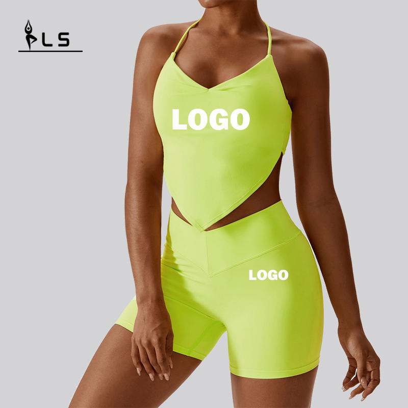 SC1065 2023 Új, egyedi aktív viselet jóga öltönykészlet fitnesz v Vágott Scrunch Back jóga rövidnadrág jóga fitneszkészletek