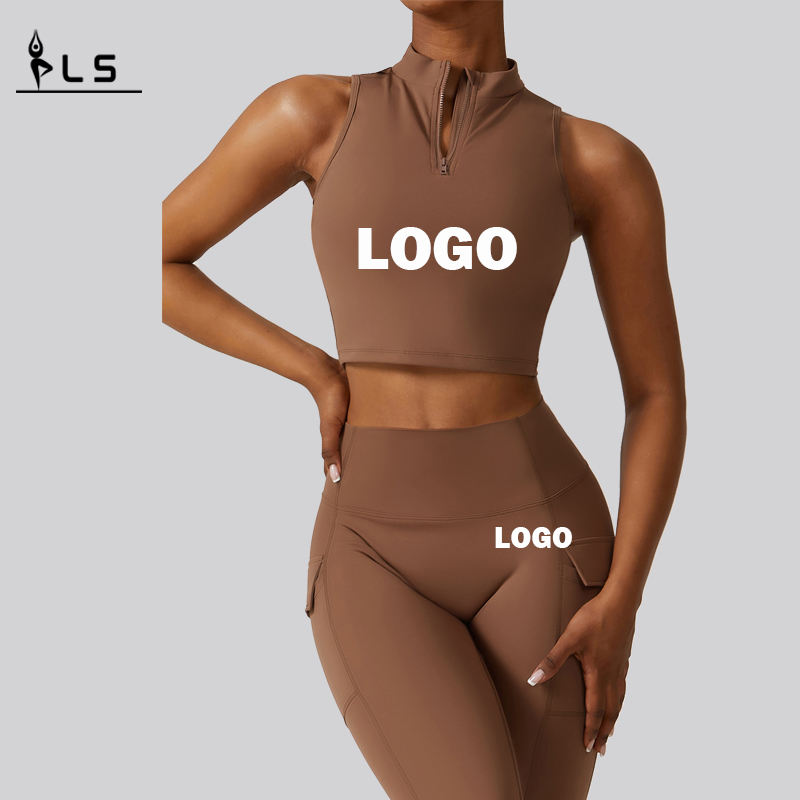 SC1069 jóganadrágnyújtási lábbeli sportkészlet jóga öltöny tartály teteje ésnadrágja tornatermi ruházat zip felső jógakészlet aktív kopás