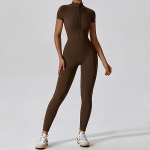 SC1075 One Diece edzés jóga jumpsuits szilárd rövid ujjú fél zip tornaterem romper bodyit