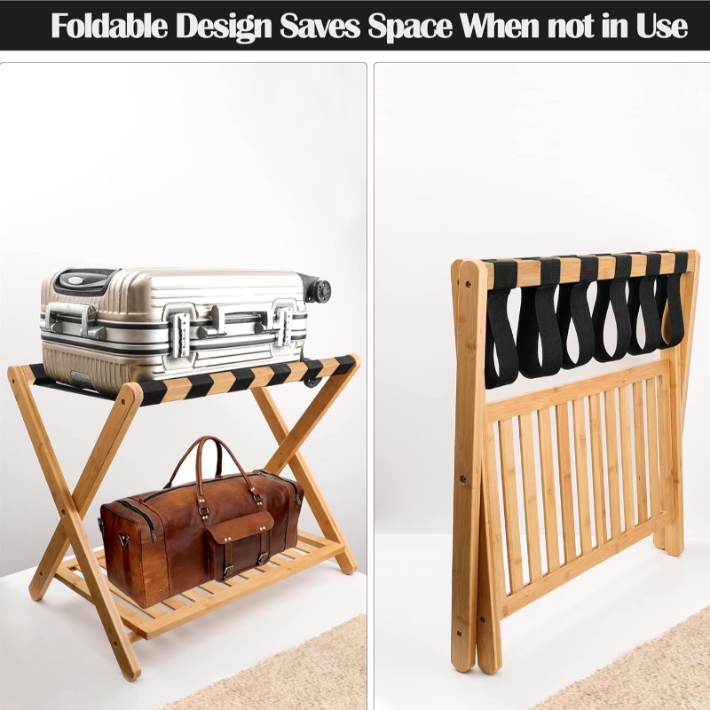 Bambusz összecsukható bőrönd állvány vendégszobai hálószobához