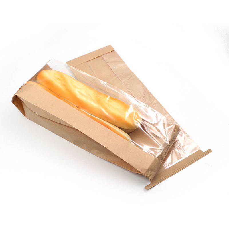 Élelmiszer -minőségű zsírálló kraft papír tasak ablak a croissant számára